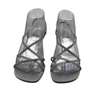 Stuart Weismann Silver Metallic Heels with Chain Embellishments sandals size 8.5